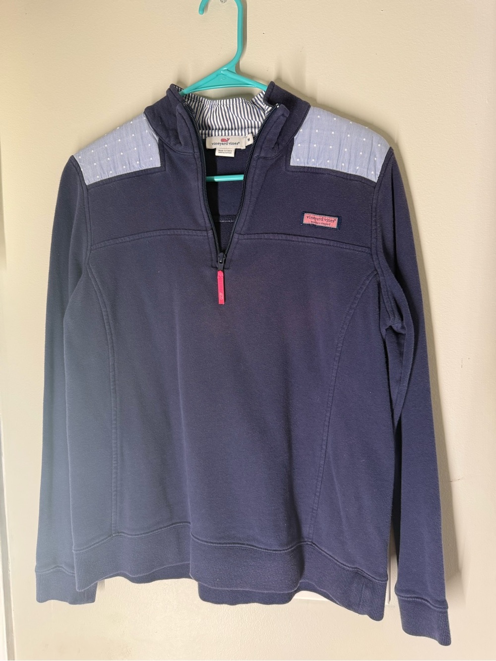 Vineyard Vines Navy Zip-Up Pullover with Striped Lining